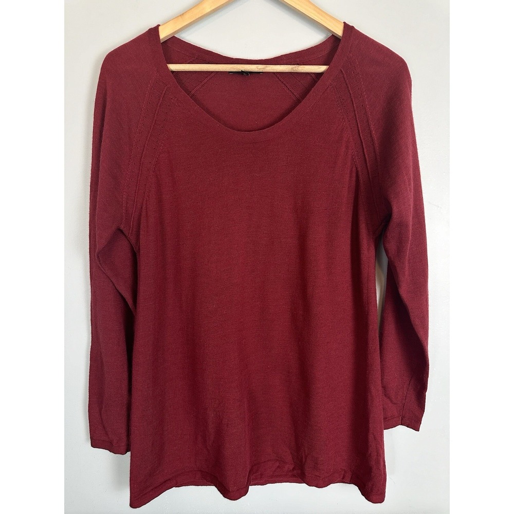 Eileen Fisher Women's Sweater Medium 100% Merino Wool Red Long Sleeve Knit